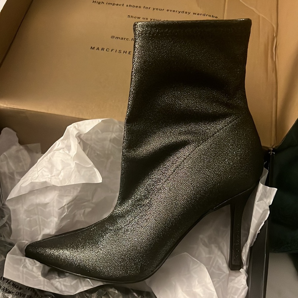 Marc Fisher Heeled Sock Bootie In Glitter Pewter-… - image 7